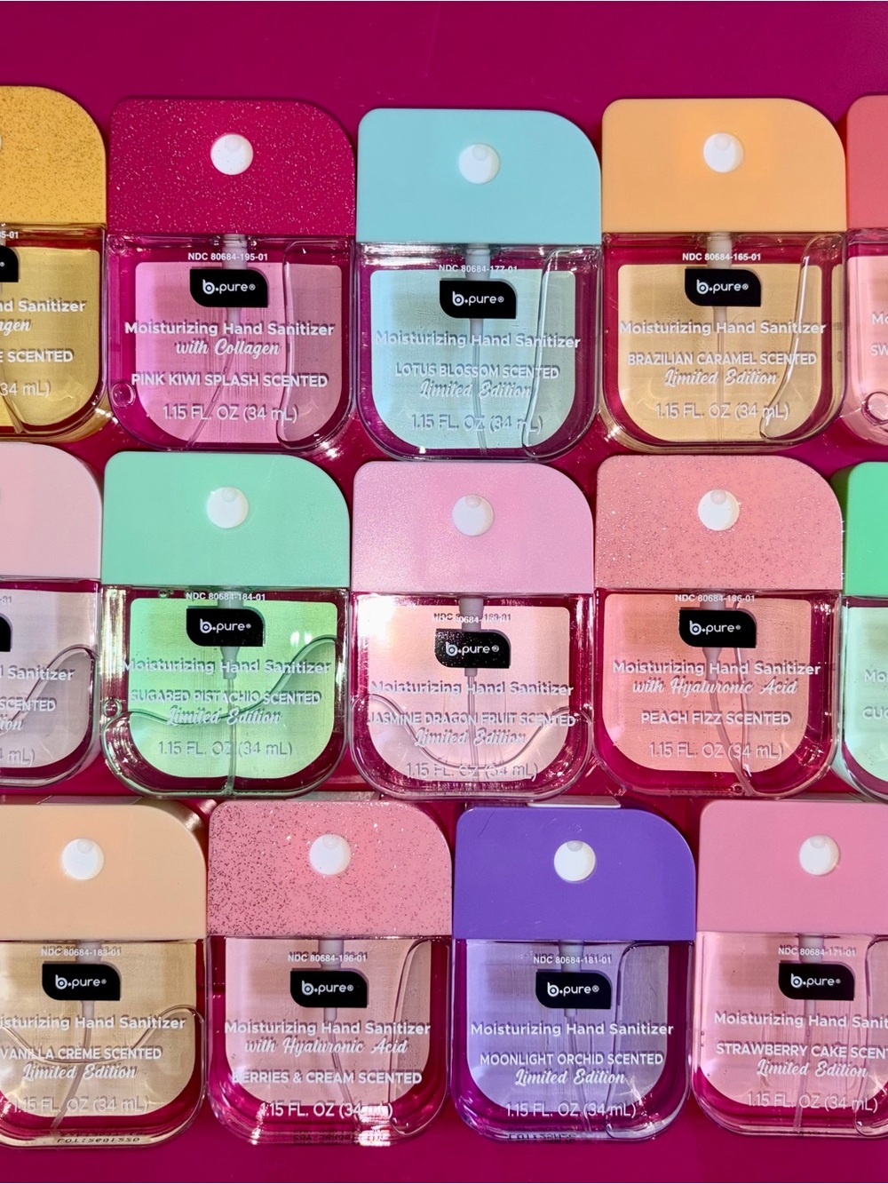 Lot of 14 B. Pure Hand Sanitizers w/ 14 different scents as shown in pic all new